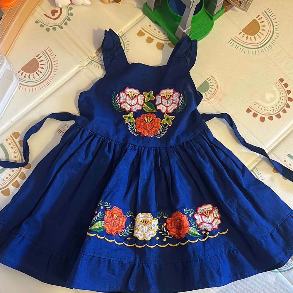 Floral Embroidered Blue Kids Dress